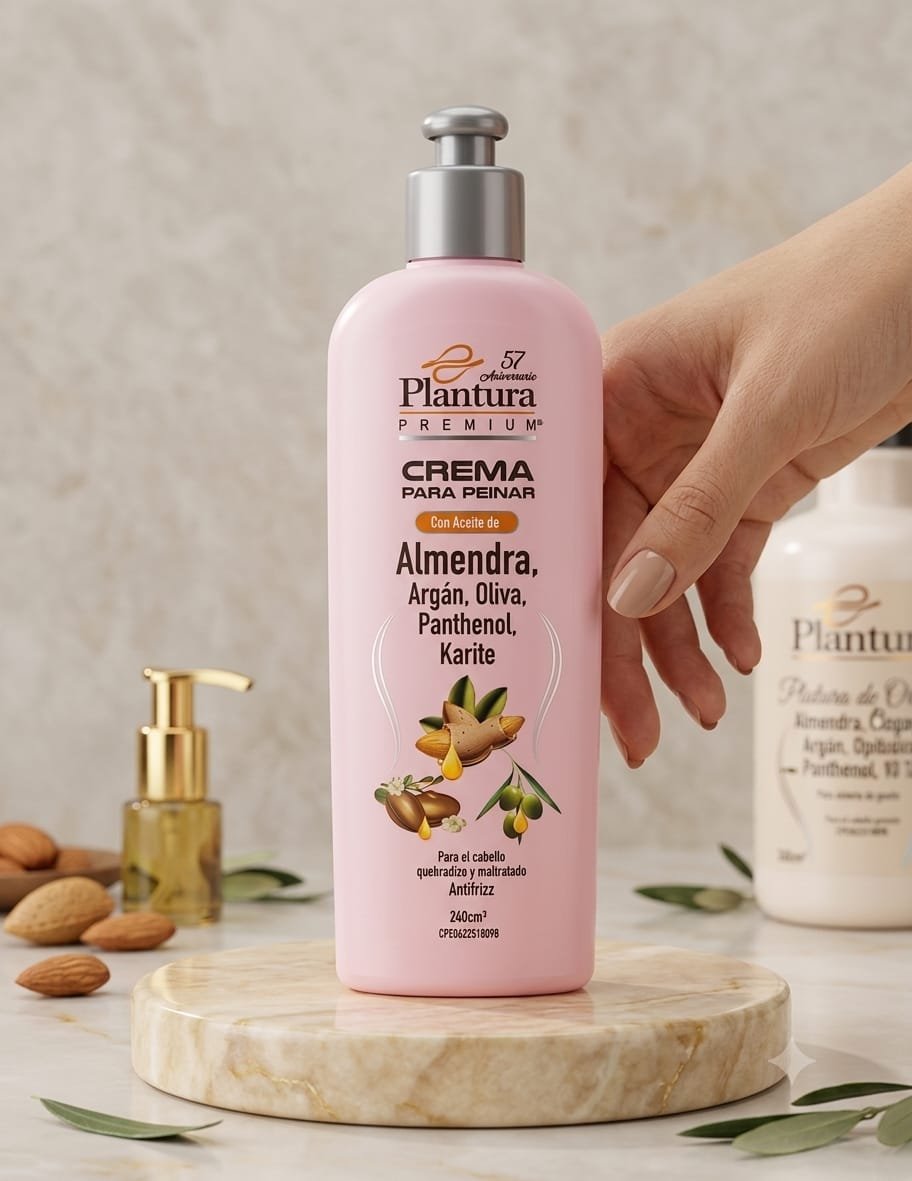 Crema para Peinar Plantura Premium - Almenra, Argán, Oliva, Panthenol y Karité (240ml)