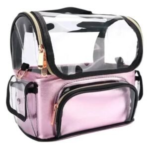 Maletín Organizador de Maquillaje Transparente y Rosa: